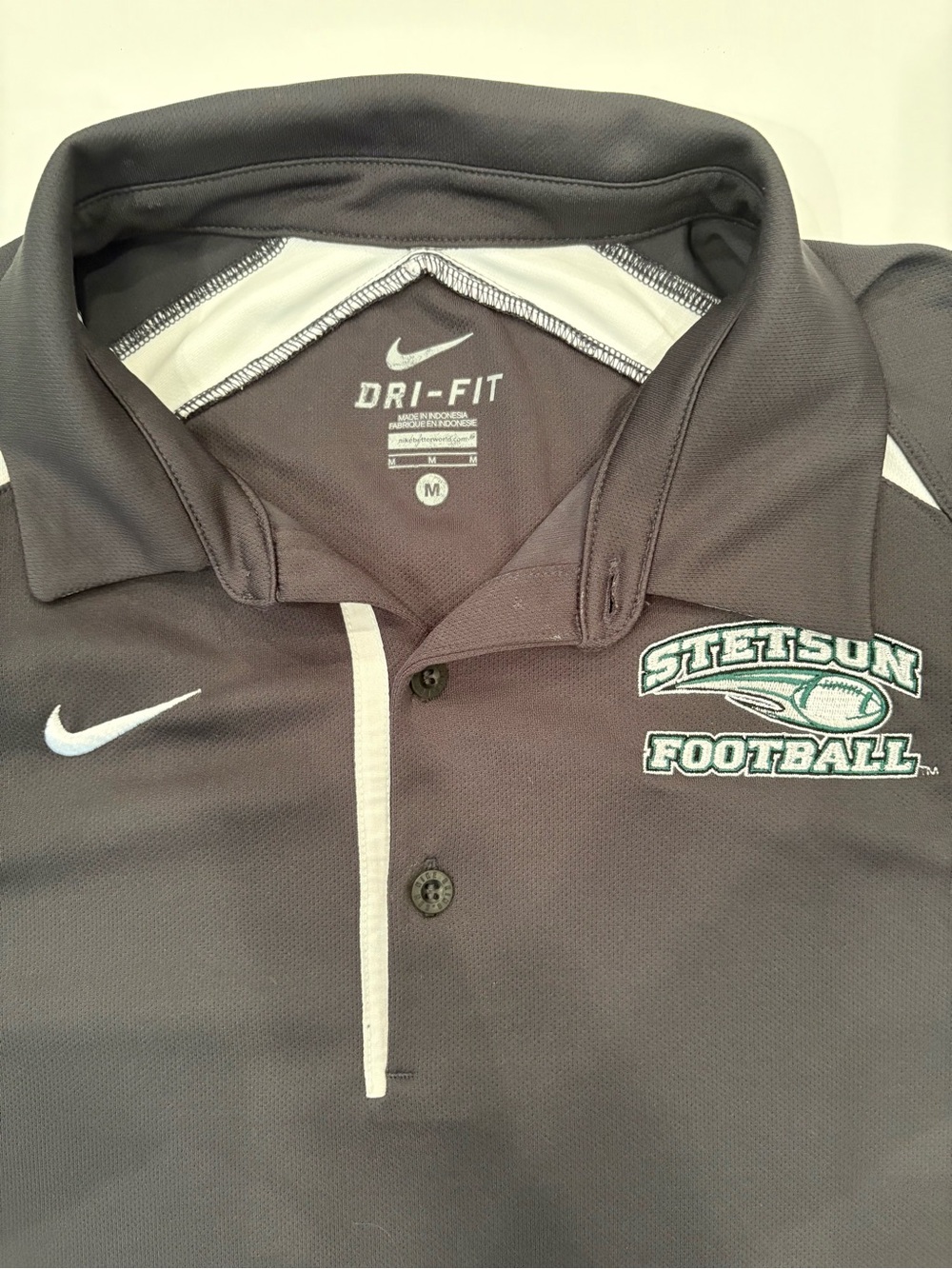Nike Gray Polo w/ White Accents and Green Stetson Football Logo-medium-sport-fan